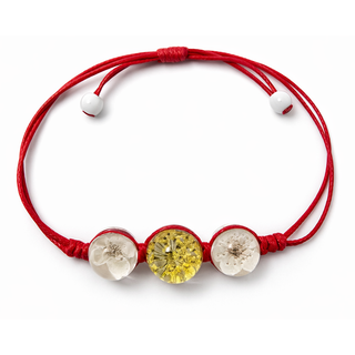 Martisor Premium, tip Bratara, Transparent, cu Flori Naturale, Lucrat Manual, Galben/Alb