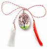 Martisor Premium, tip Pandativ, Transparent, cu Floare Naturala, Lucrat Manual, Forma de Teardrop, Dimensiuni 3 x 2 cm, Roz