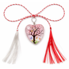 Martisor Premium, tip Pandativ, Transparent, cu Floare Naturala, Lucrat Manual, Forma de Inimioara, Dimensiuni 3 x 2 cm, Roz deschis